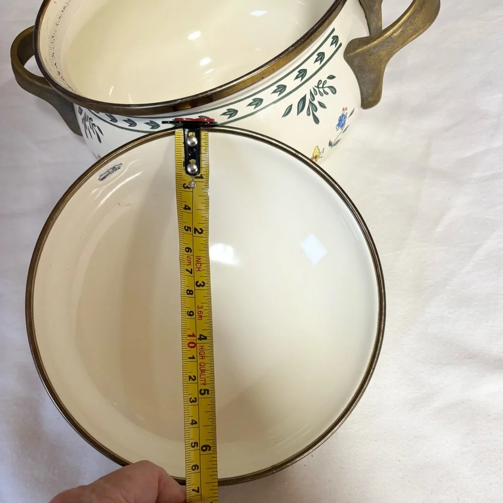 Vintage M. Kamenstien Enamelware Smaller Casserole-Dutch Oven Pot Brass Handles